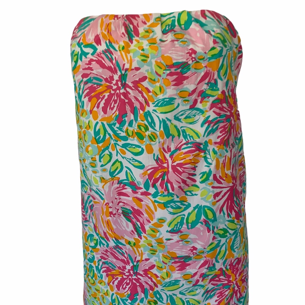 Lilly Pulitzer Floral Keetan Strapless Silk Blend Dress In White Little Lilet - Picture 3 of 8